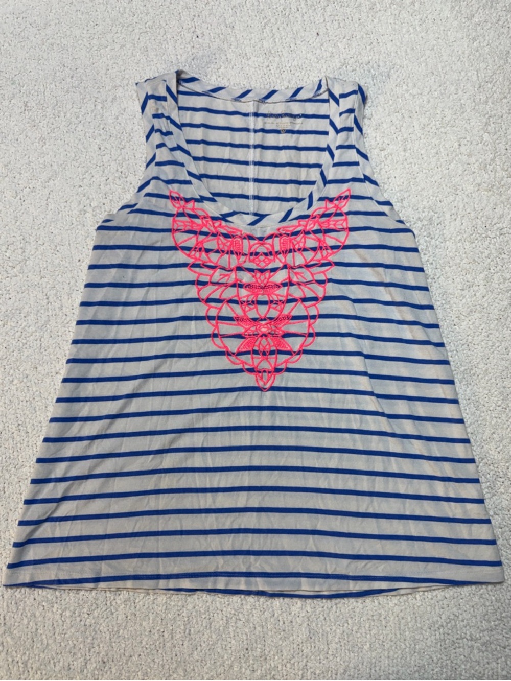 Lilly Pulitzer Striped Tank Top XS Blue White Pink Embroidered Sleeveless
